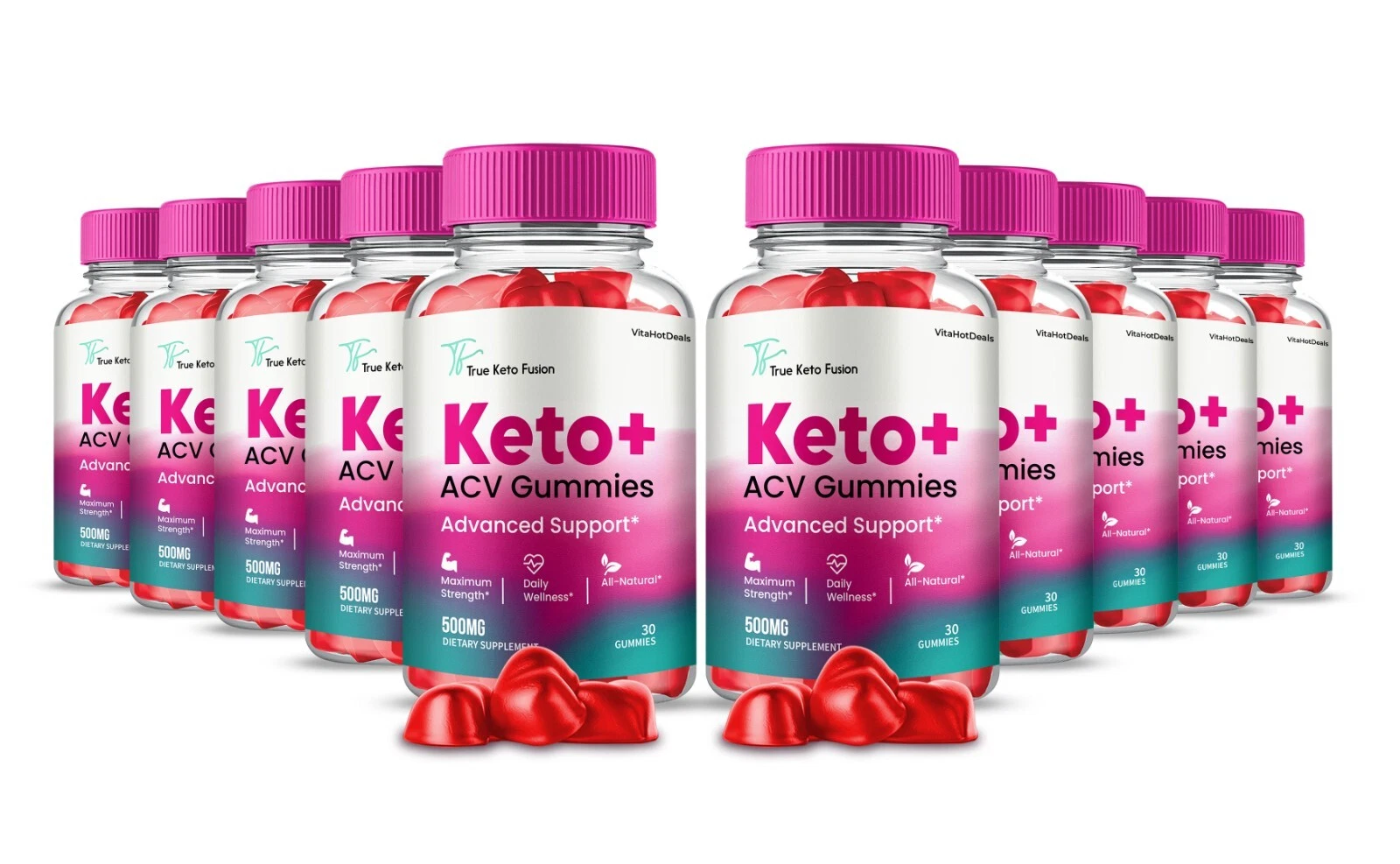 True Keto Fusion Keto + ACV Gummies Supplement, Max Strength (10 Pack)