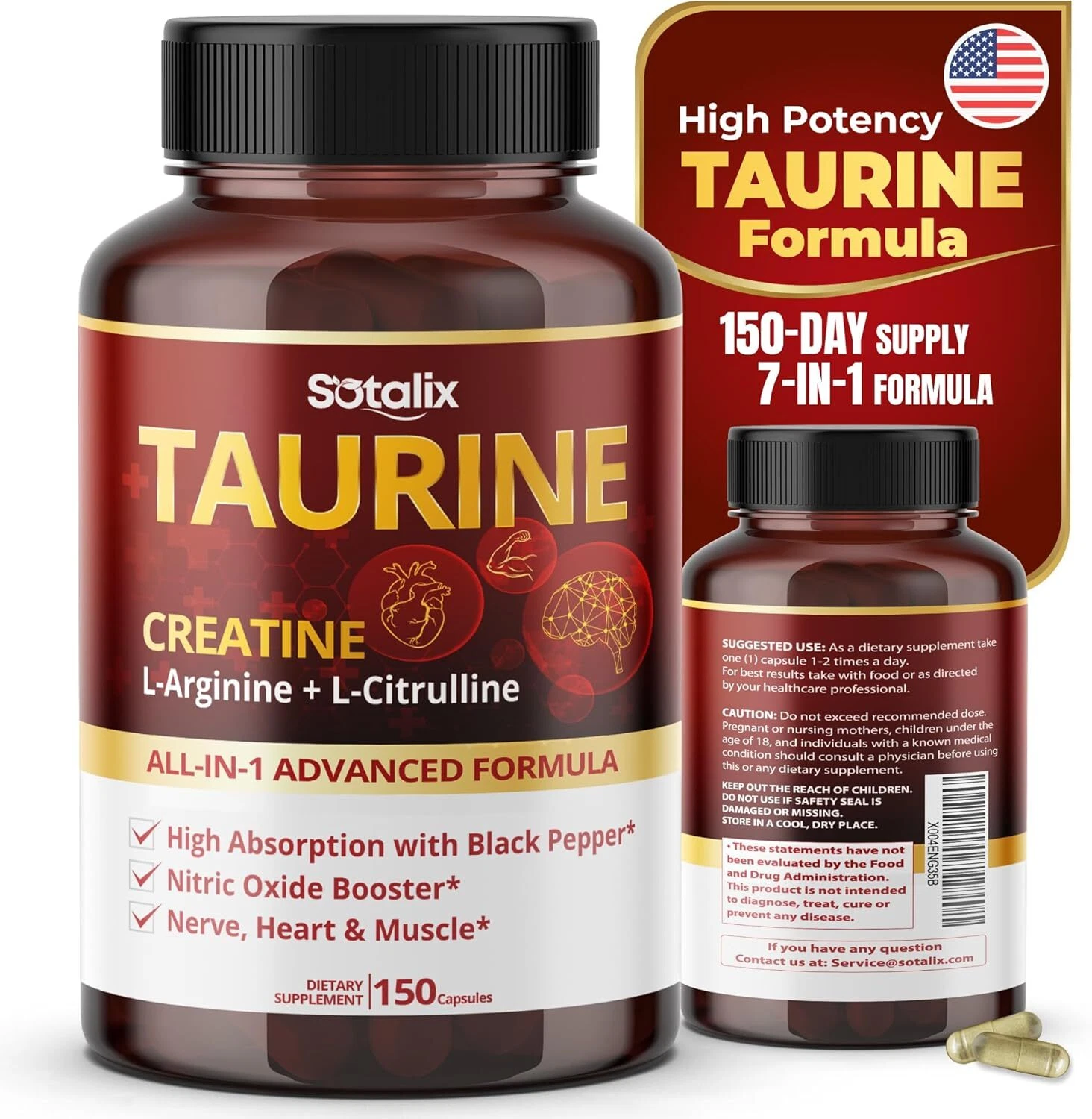 Taurine 14,400mg with Creatine, L-Arginine, L-Citrulline High Absorption with Bl