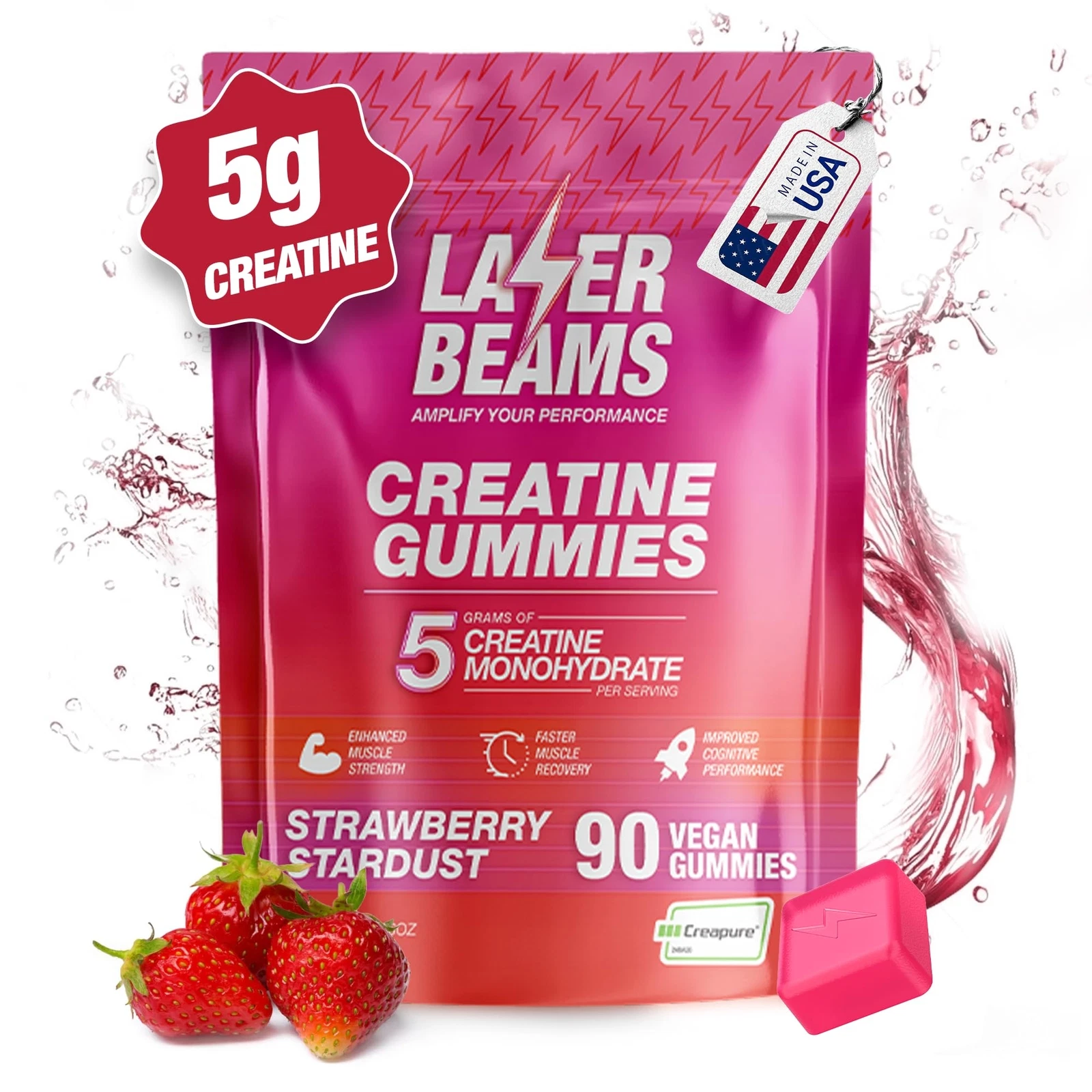 Laser Beams Creatine Monohydrate Gummies - 5g Creapure Creatine per Serving -...