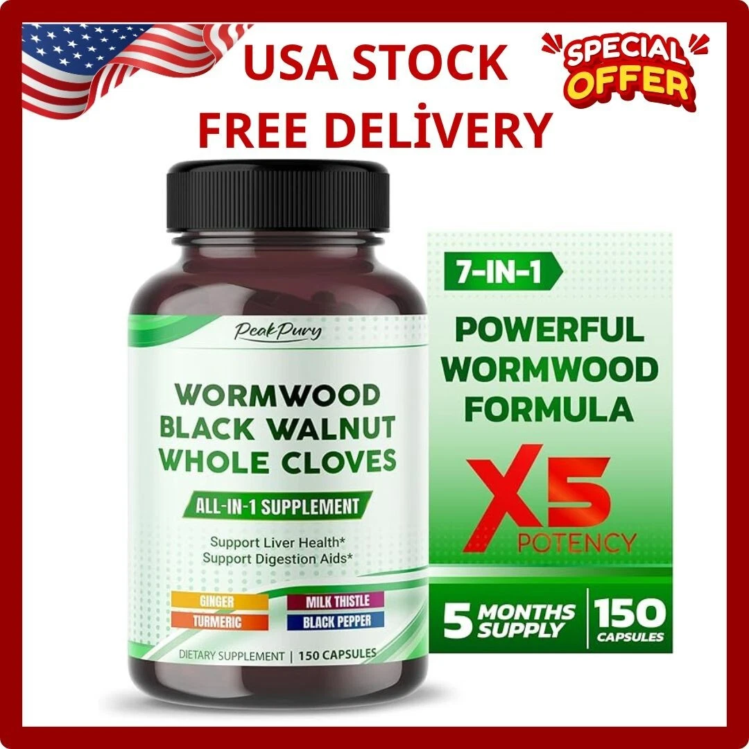All-in-1 Wormwood Black Walnut Whole Cloves Ginger - Supports Liver Health & ...