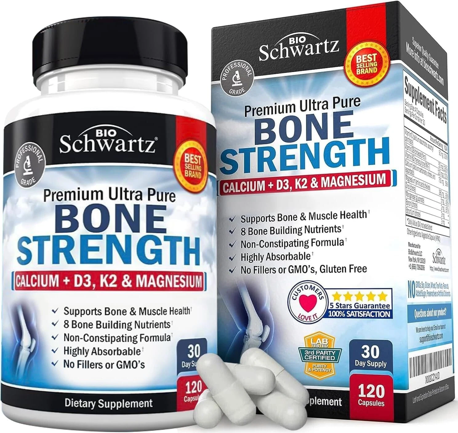 Bone Strength Calcium Supplement w/ Calcium, Vitamin D3, K2, C, Magnesium 120ct