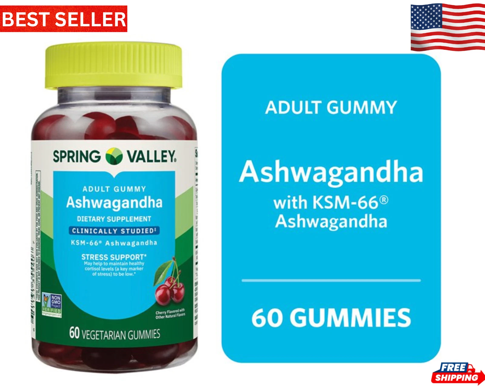 Spring Valley Ashwagandha Gummies, Stress Support, Cherry Flavor, 60 Count