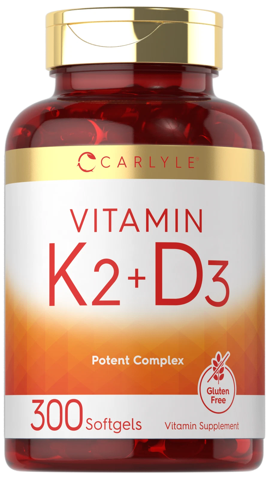 Vitamin K2 D3 Supplement | 300 Softgels | 200mcg K2 MK7 & 250mcg D3 | by Carlyle