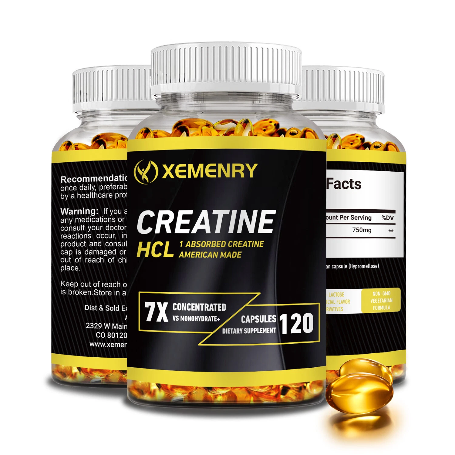 Creatine HCI Capsules 750mg - Enhanced Strength & Performance, Lean Mussle Mass