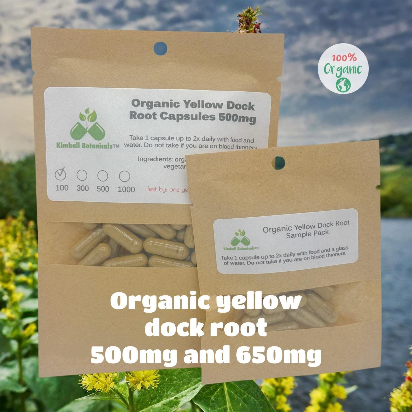 Certified Organic Yellow Dock Root (rumex crispus) 500mg and 650mg vegetarian