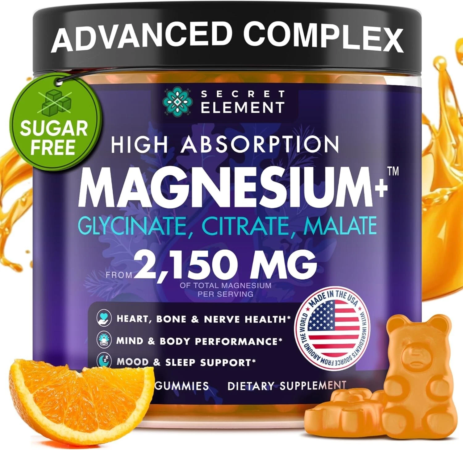 Magnesium Glycinate 2150MG Gummies for Women and Men, High Absorption Magnesium
