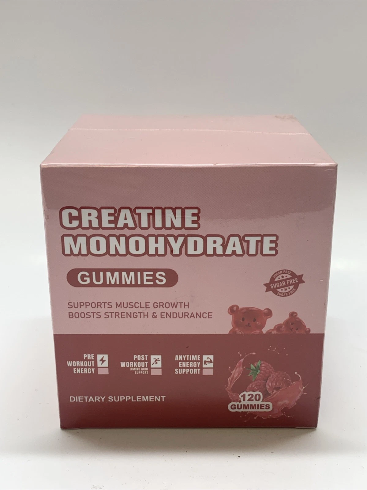 Creatine Monohydrate, Sugar-Free Gummies - Pre & Post Workout - 120 Raspberry Ct