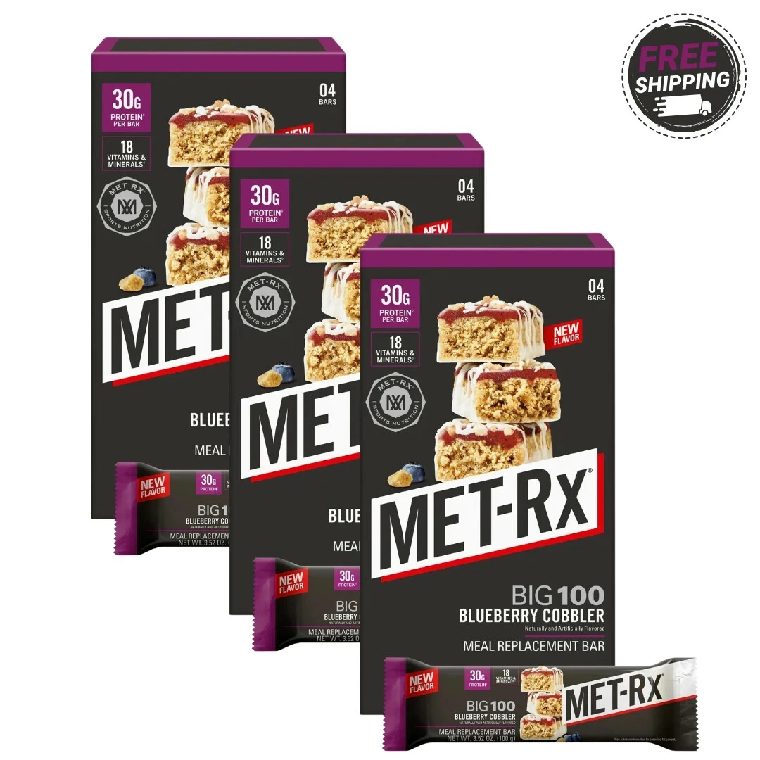 MET-Rx Big 100 Protein Bars, Blueberry Cobbler Meal Replacement Bars,(Pack Of 3)