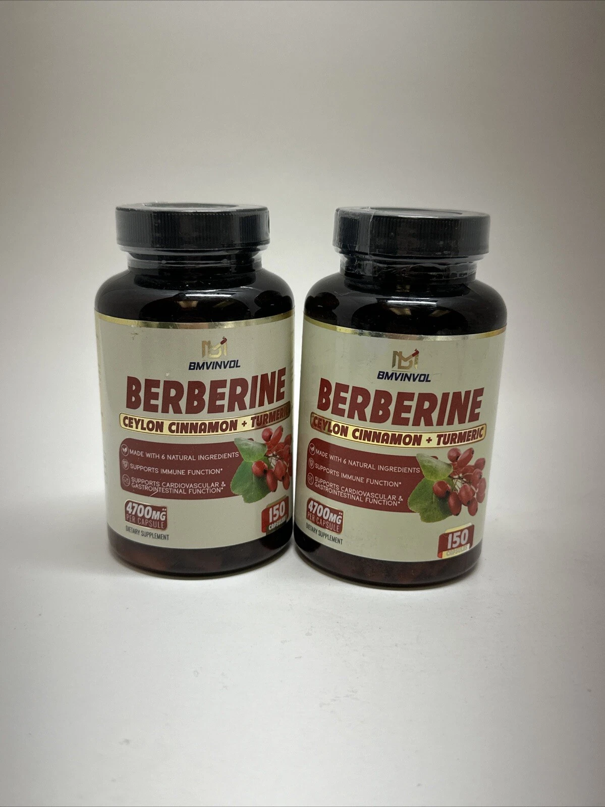 Lot Of 2 BMVINOL Berberine Ceylon Cinnamon + Turmeric 150ct 4700mg Exp 07/2026