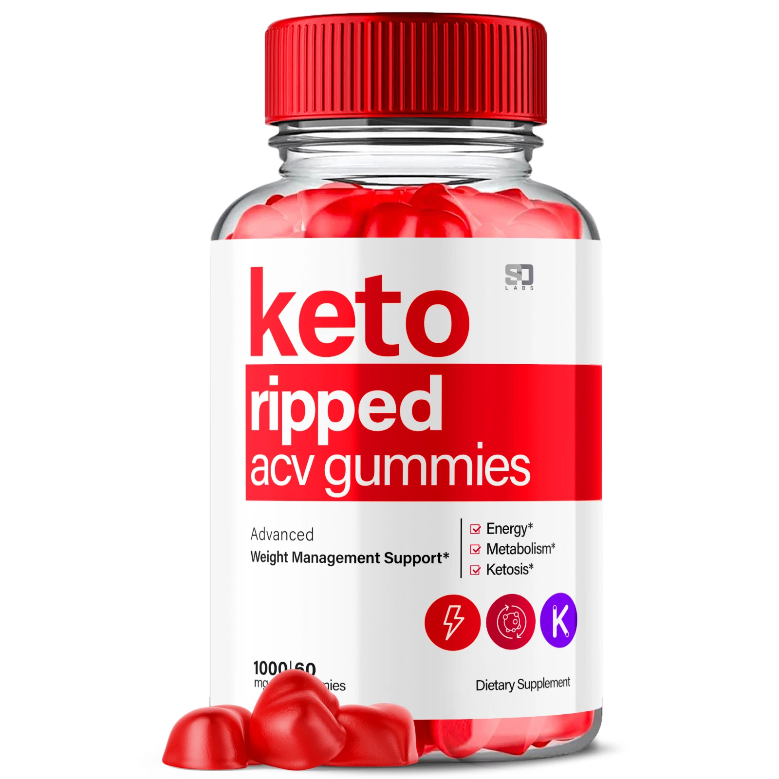 Keto Ripped Gummies, KetoRipped Keto ACV Gummies Weight Loss (60 Gummies)