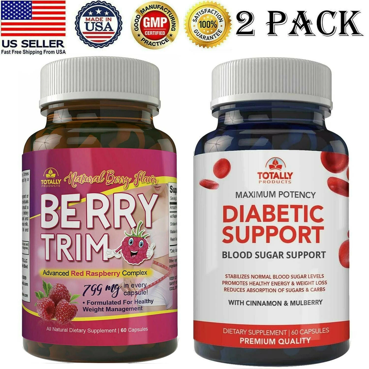 Berry Trim Raspberry Complex Weight Loss & Blood Sugar Support Capsules Combo