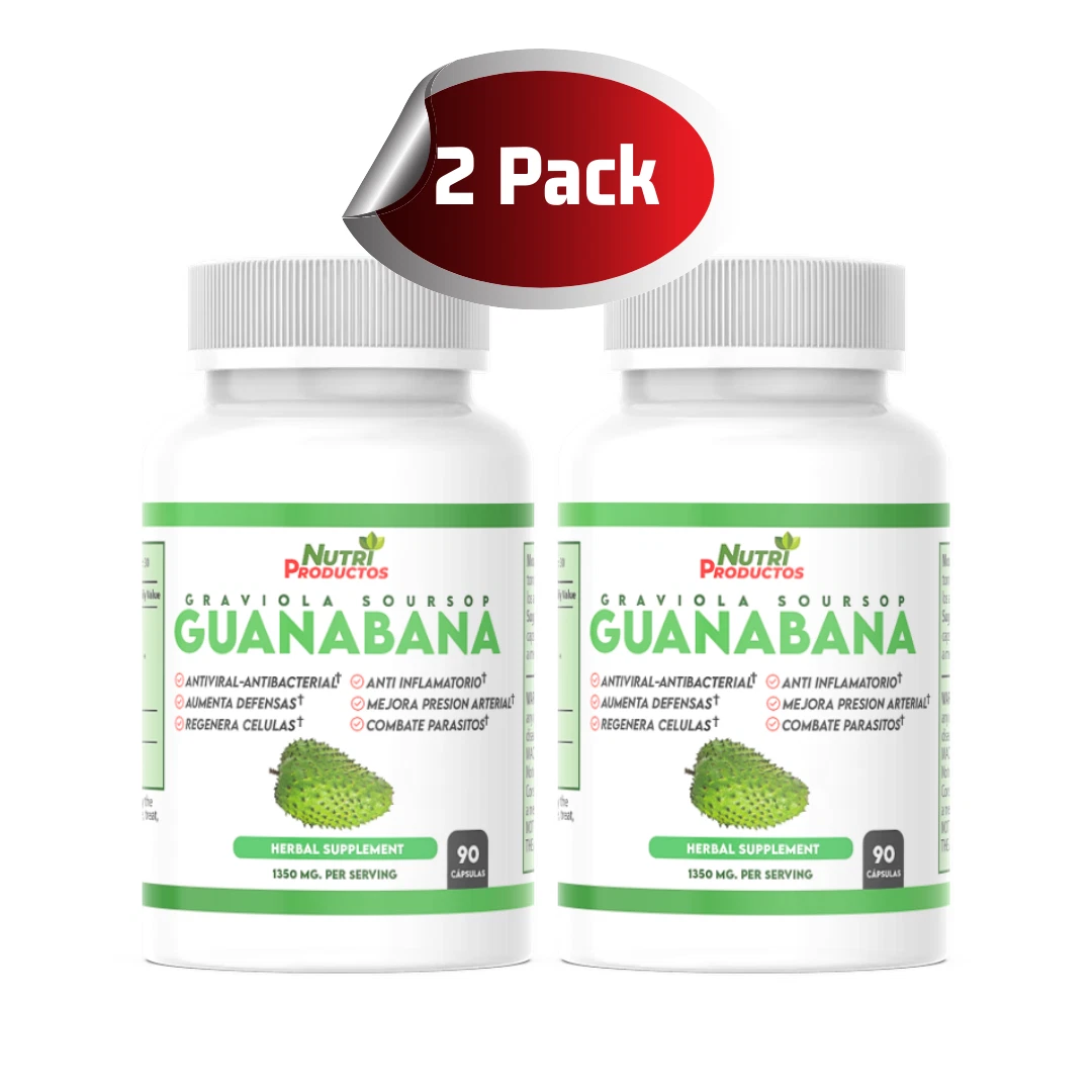 Guanabana Capsulas, 2 Frascos, Anona, Graviola, SourSop. 2 Frascos 60cap c/u