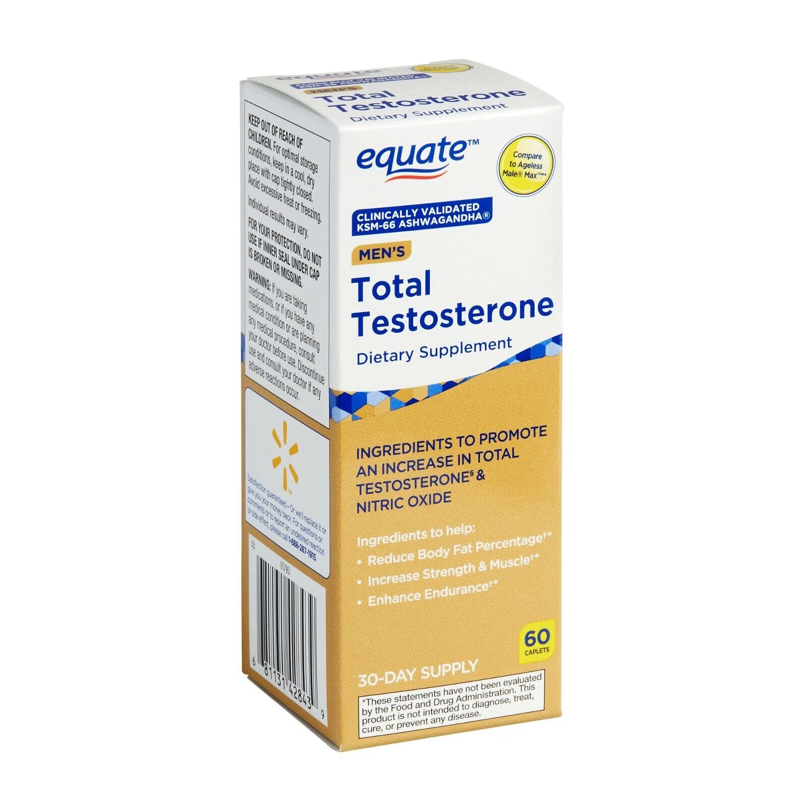 Equate Men's Total Testosterone with KSM-66 Ashwagandha 60 Count EXP: 8/31/26 U7