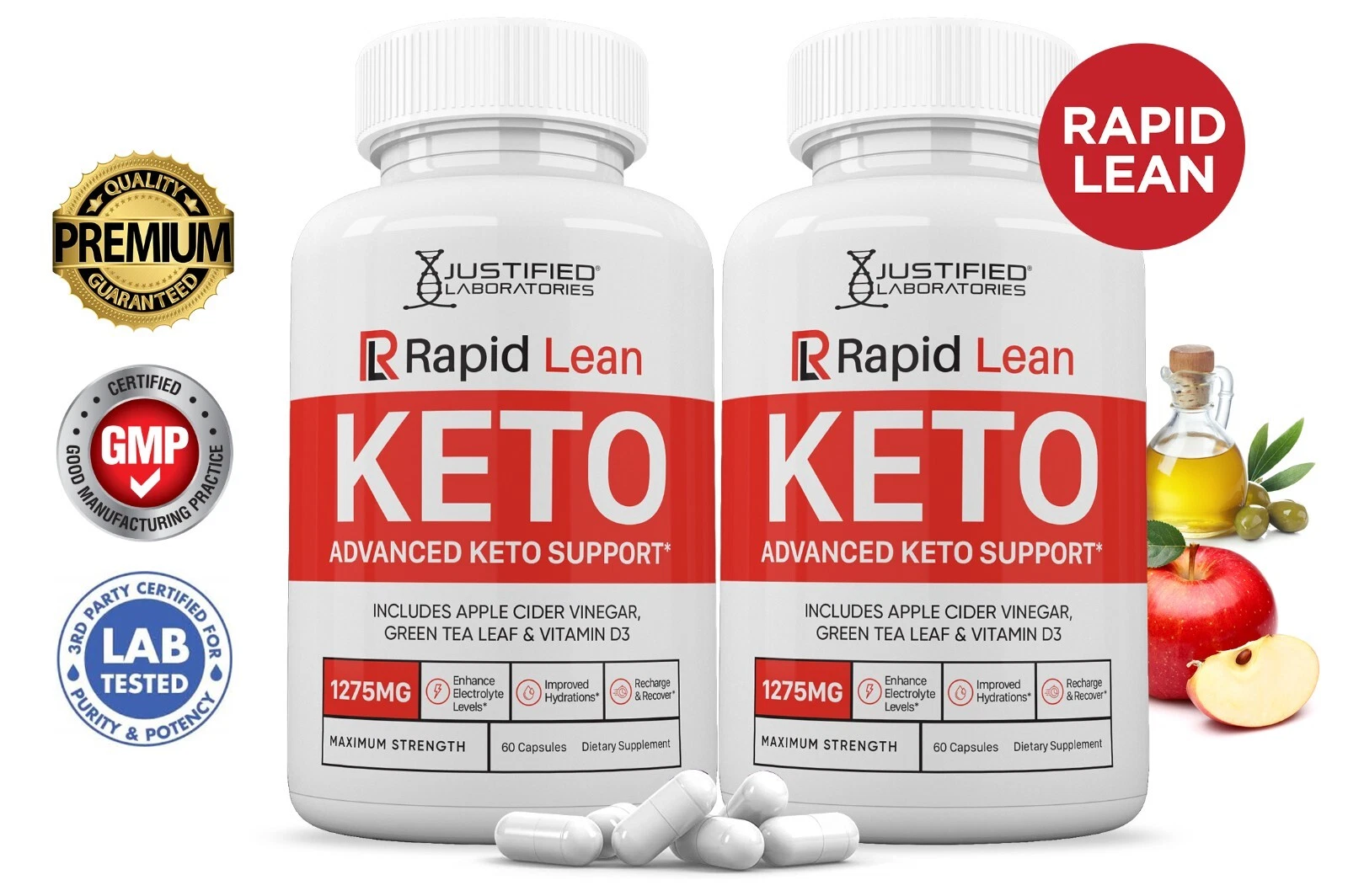 Rapid Lean Keto ACV Pills 1275 MG Stronger Than Gummies Keto Support 2 Bottles