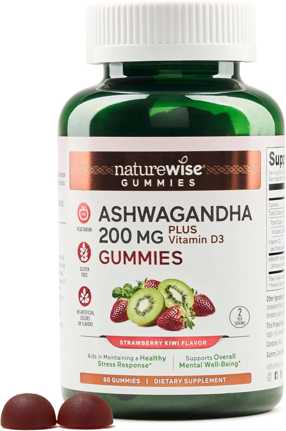 NatureWise Ashwagandha Gummies with Vitamin D3, Vegetarian Non-Gmo, Gelatin Free