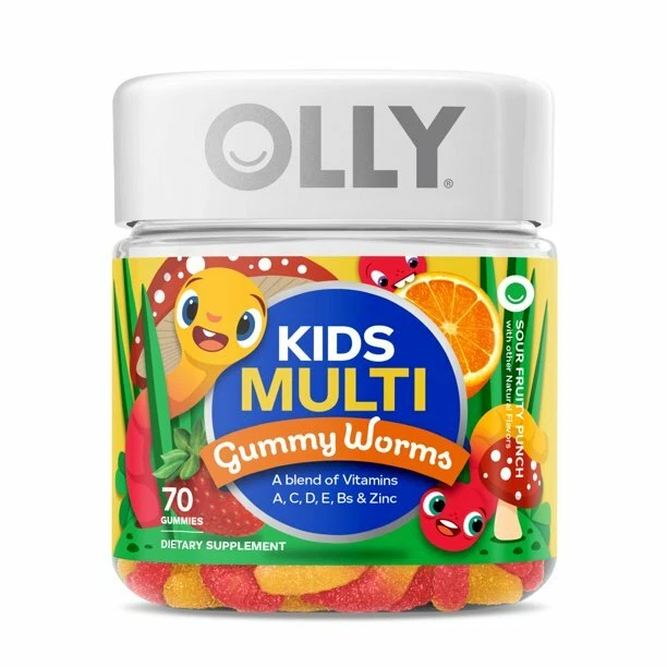 OLLY Kids Multivitamin Gummy Worm- Vitamins A- C- D- E- Bs & Zinc- 70 Ct