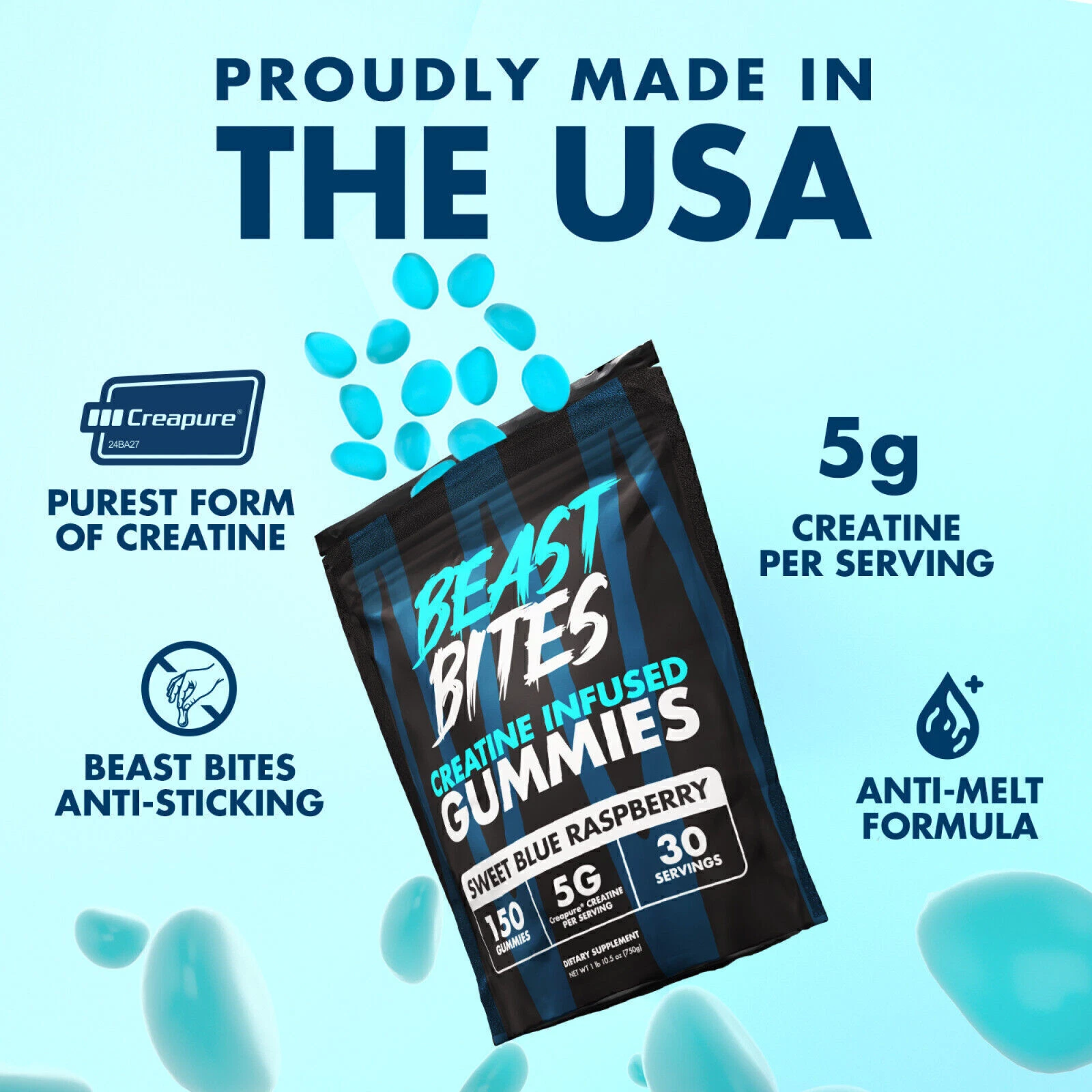 BEAST BITES Creatine Monohydrate Creapure Gummies 5 Gms150 Chewable Gummies USA