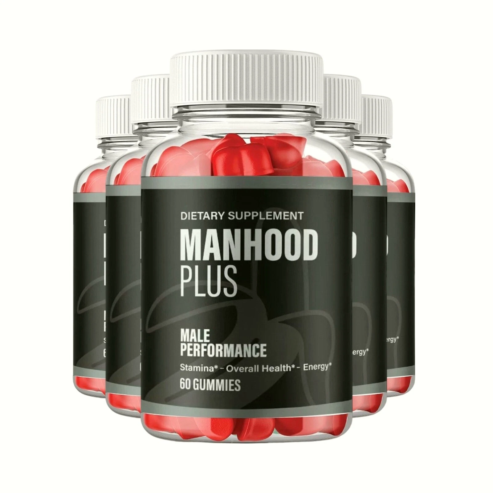 5-Pack Manhood Plus Gummies - Support for Mens Energy & Vitality - 300 Gummies