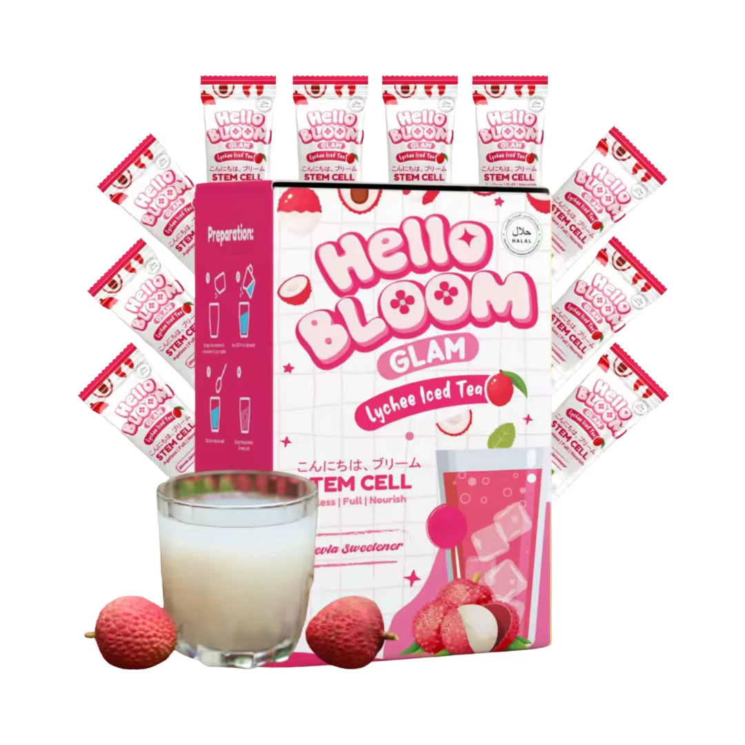 Hello Bloom GLAM Lychee Iced Tea Stem Cell Powder Drinks (10 Sachets)