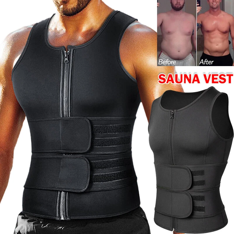 Men Sauna Vest Waist Trainer Sweat W/ Belt Body Shaper Fat Burner Shapewear Tank