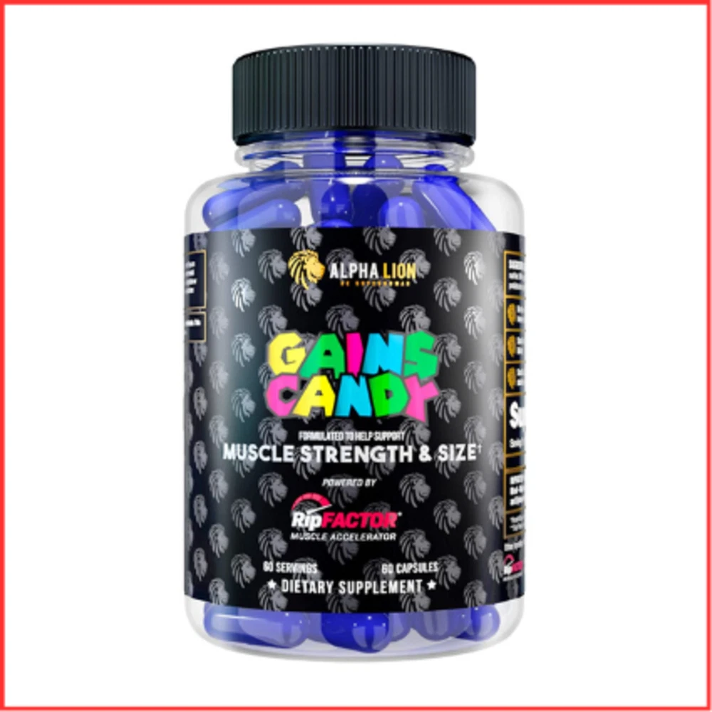 GAINS CANDY Supplement Pills for Muscle Growth Size Strength 60 Caps ALPHA LION