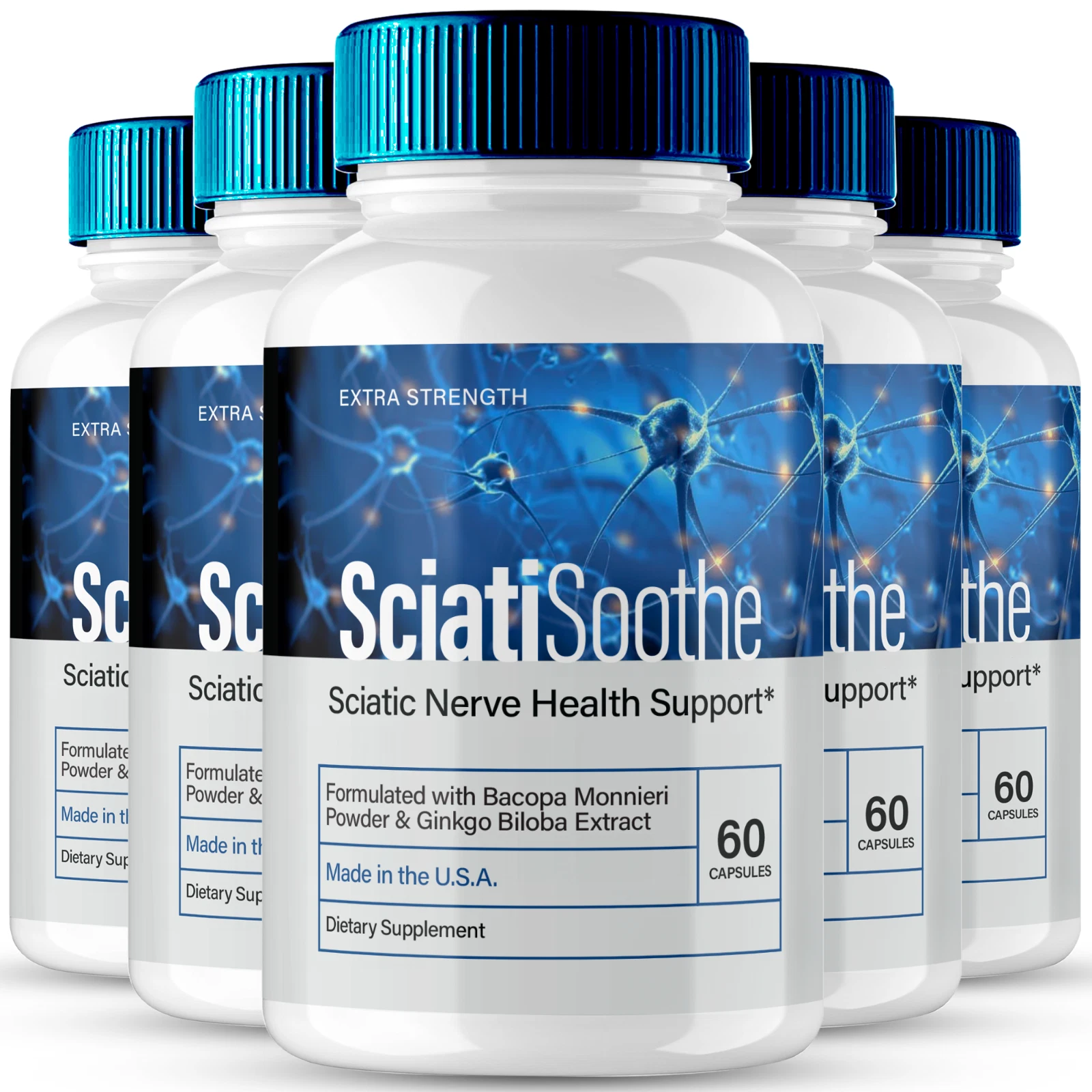 (5 Pack) SciatiSoothe Brain & Focus Cognitive Pills - Improve Memory & Brain Fog