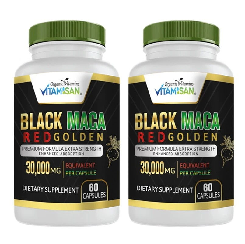 Organic vitamisan Maca Root Black, Red, Yellow 30000 Mcg Capsules Peru Maca 120