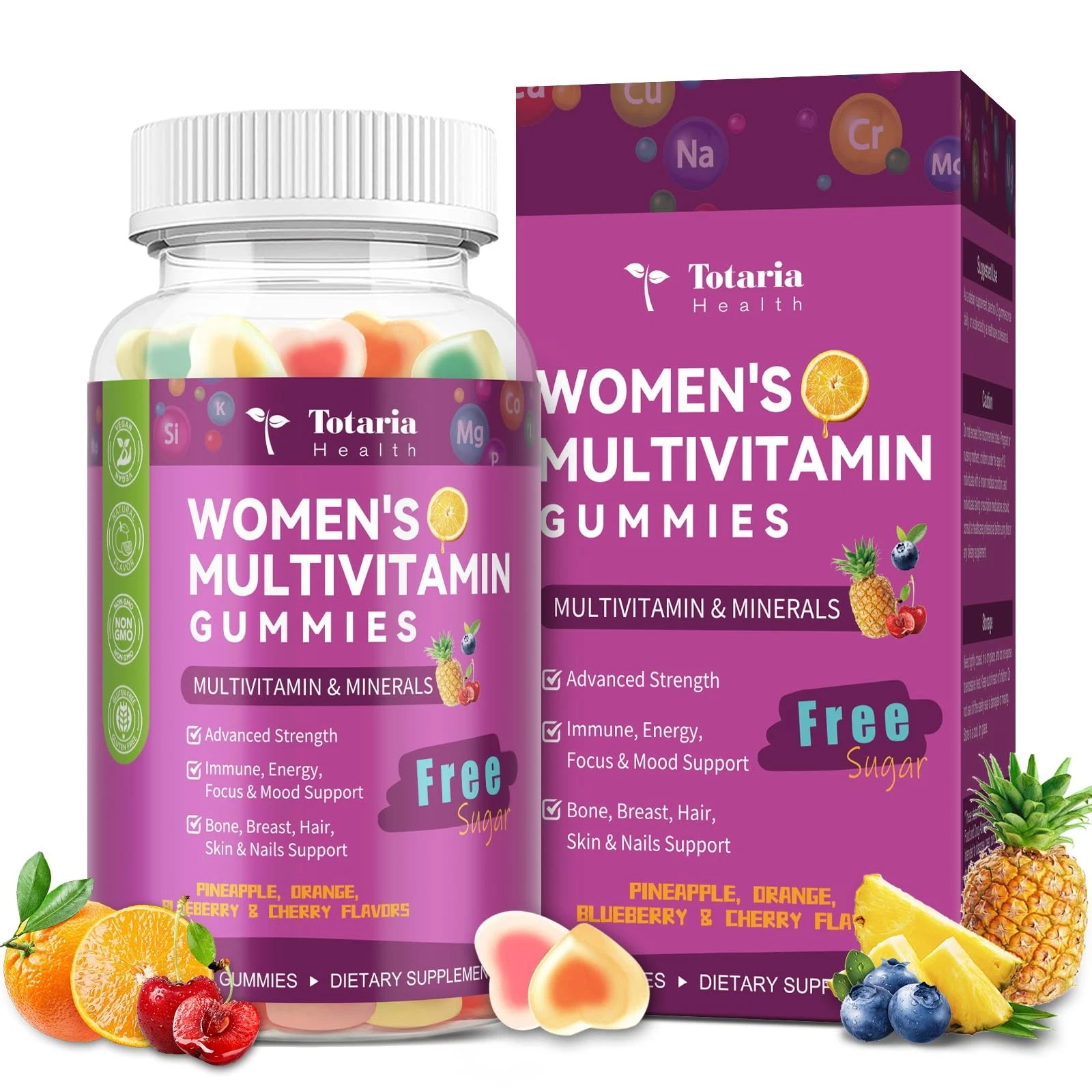 Totaria Sugar Free Multivitamin Gummies for Women 14+ w/Iron, Inositol, Folate,