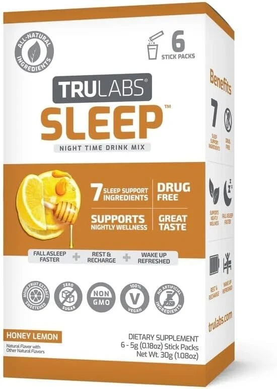 NEW TruLabs Sleep Night Time Drink Mix - Honey Lemon - 6 Stick Packs - 5g Each