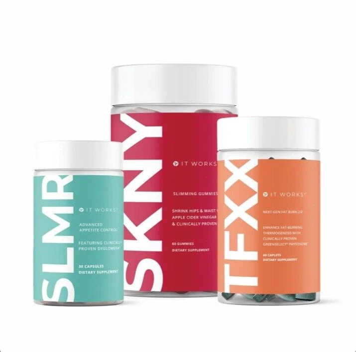It Works! 1 SLMR (30 cap) 1 SKNY (60 gummies) 1 TFXX fat burn (60) Slimming Trio
