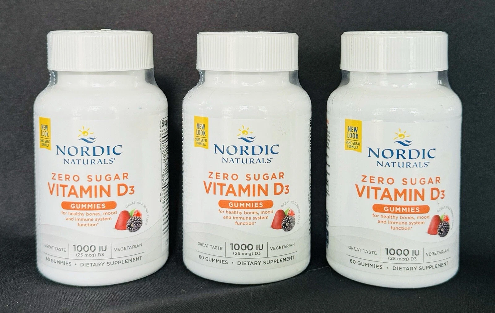 (3) Nordic Naturals Zero Sugar Vitamin D3 Gummies - Vegetarian, Non-GMO - 180 Ct