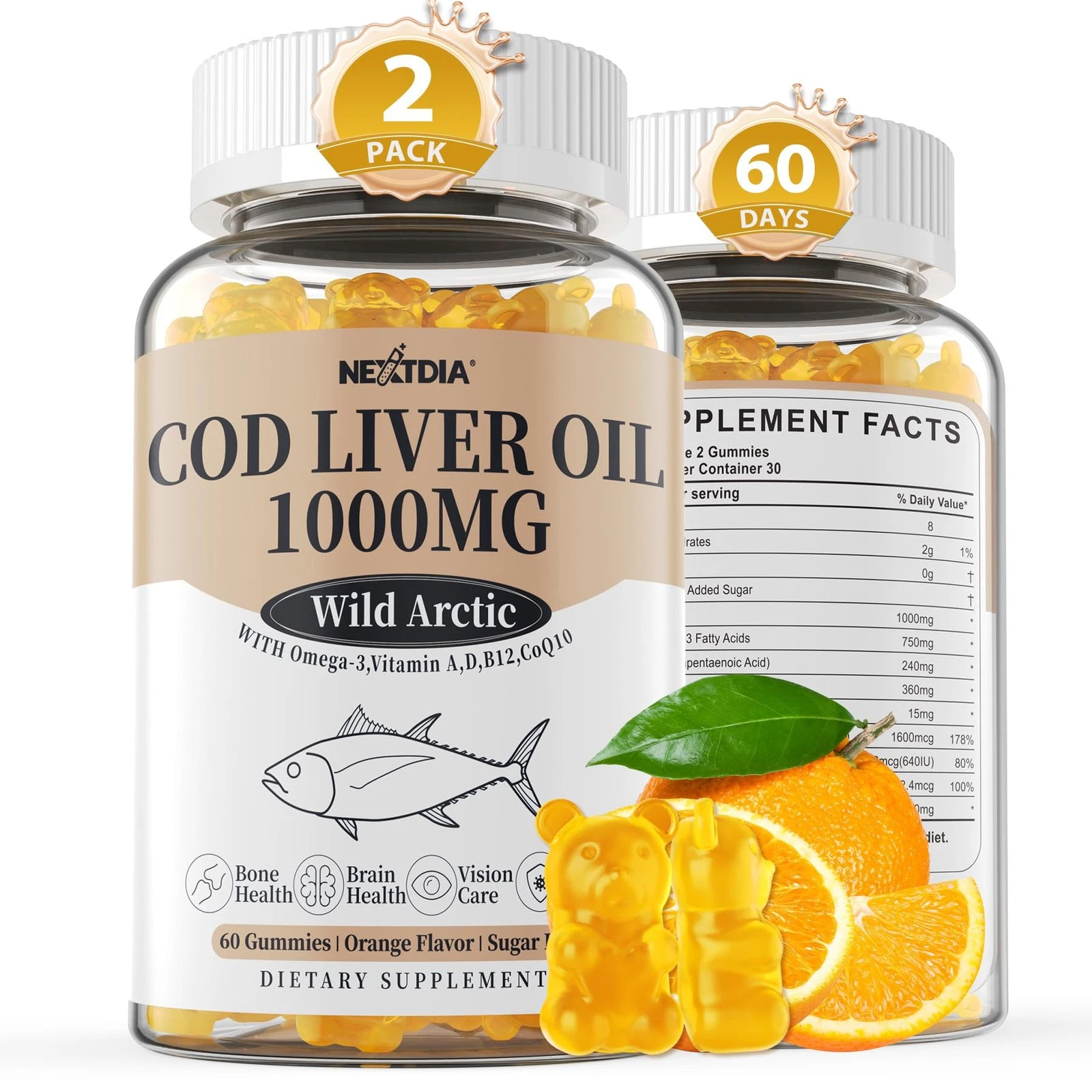 Made in USA Cod Liver Oil 1000mg Gummies for Adults & Kids with Vitamin A & D...