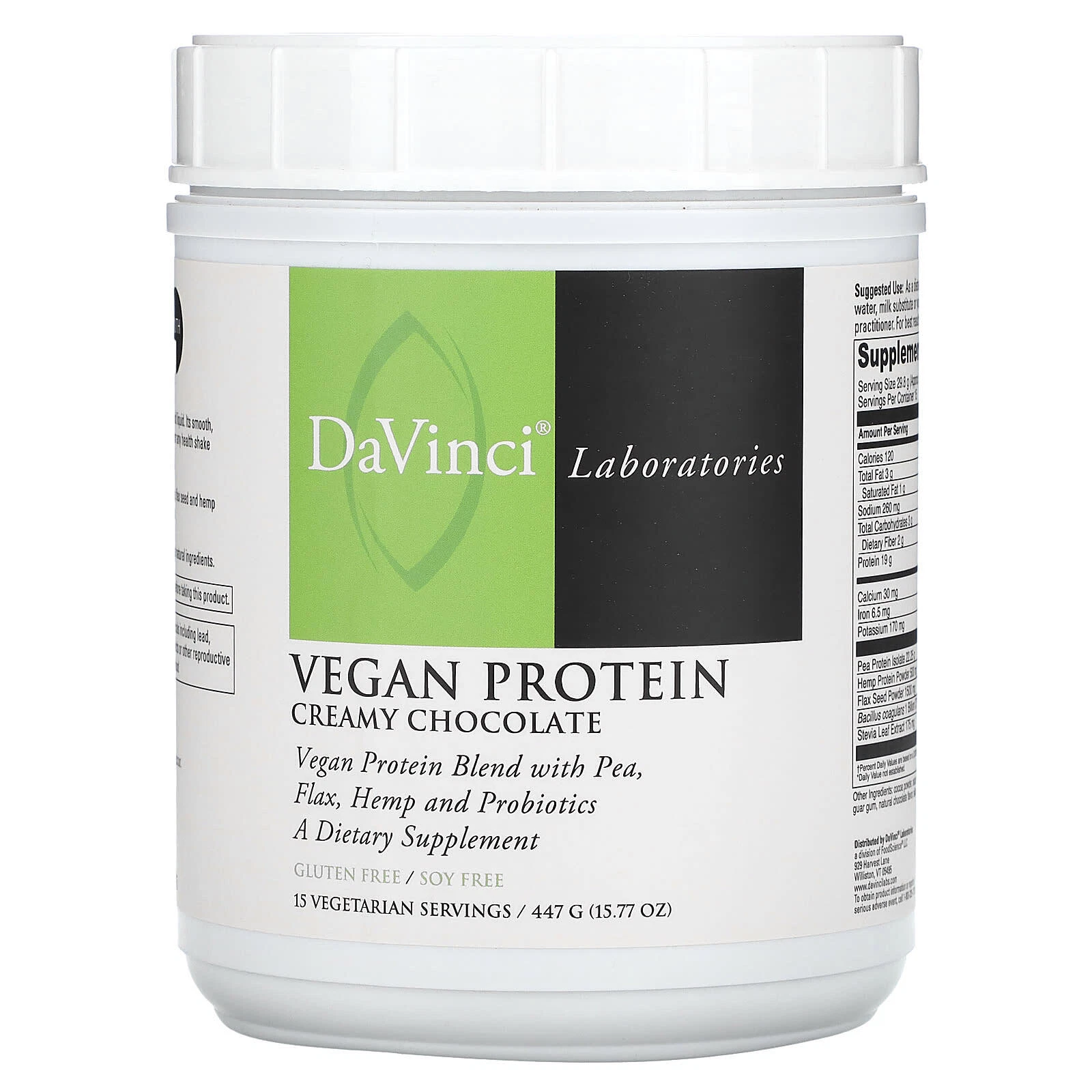 2 X DaVinci Laboratories, Vegan Protein, Creamy Chocolate, 15.77 oz (447 g)
