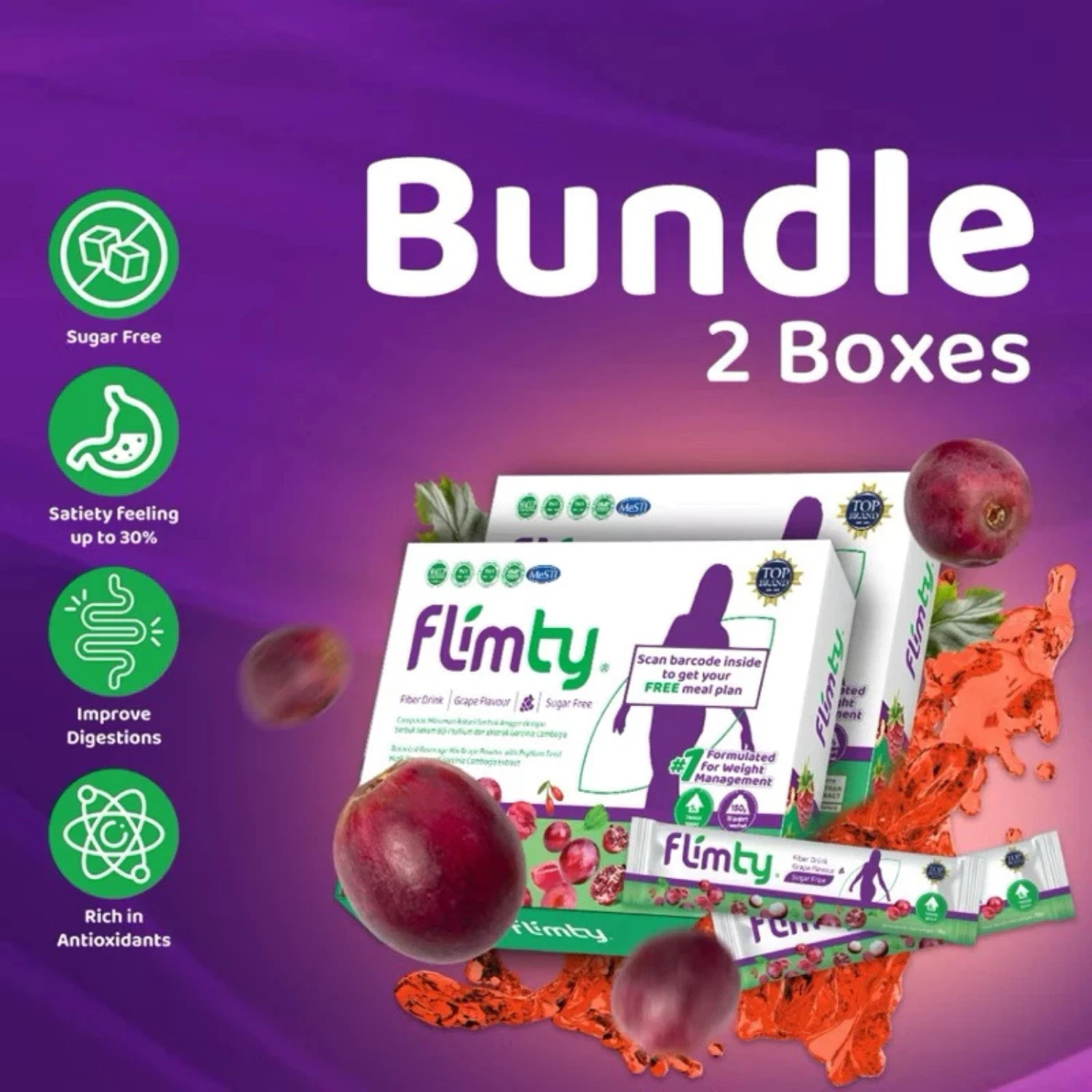 Fiber Herbal Detox Drink Diet Flimty Original Free Shipping (20 SACHET)