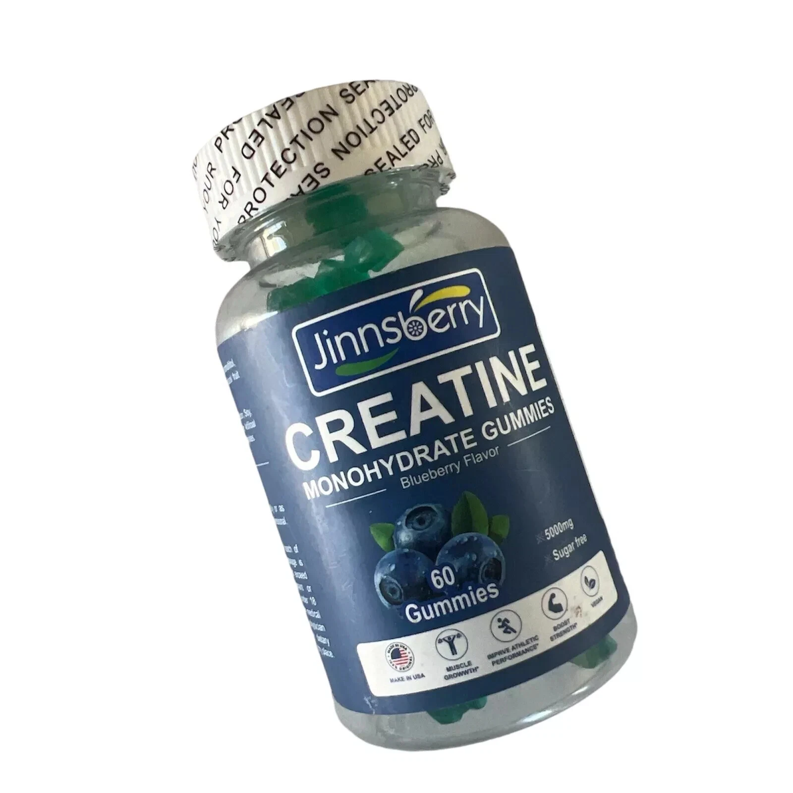 Jinnsberry Creatine Monohydrate Gummies 60 Gummies Blueberry 500mg Exp 04/26