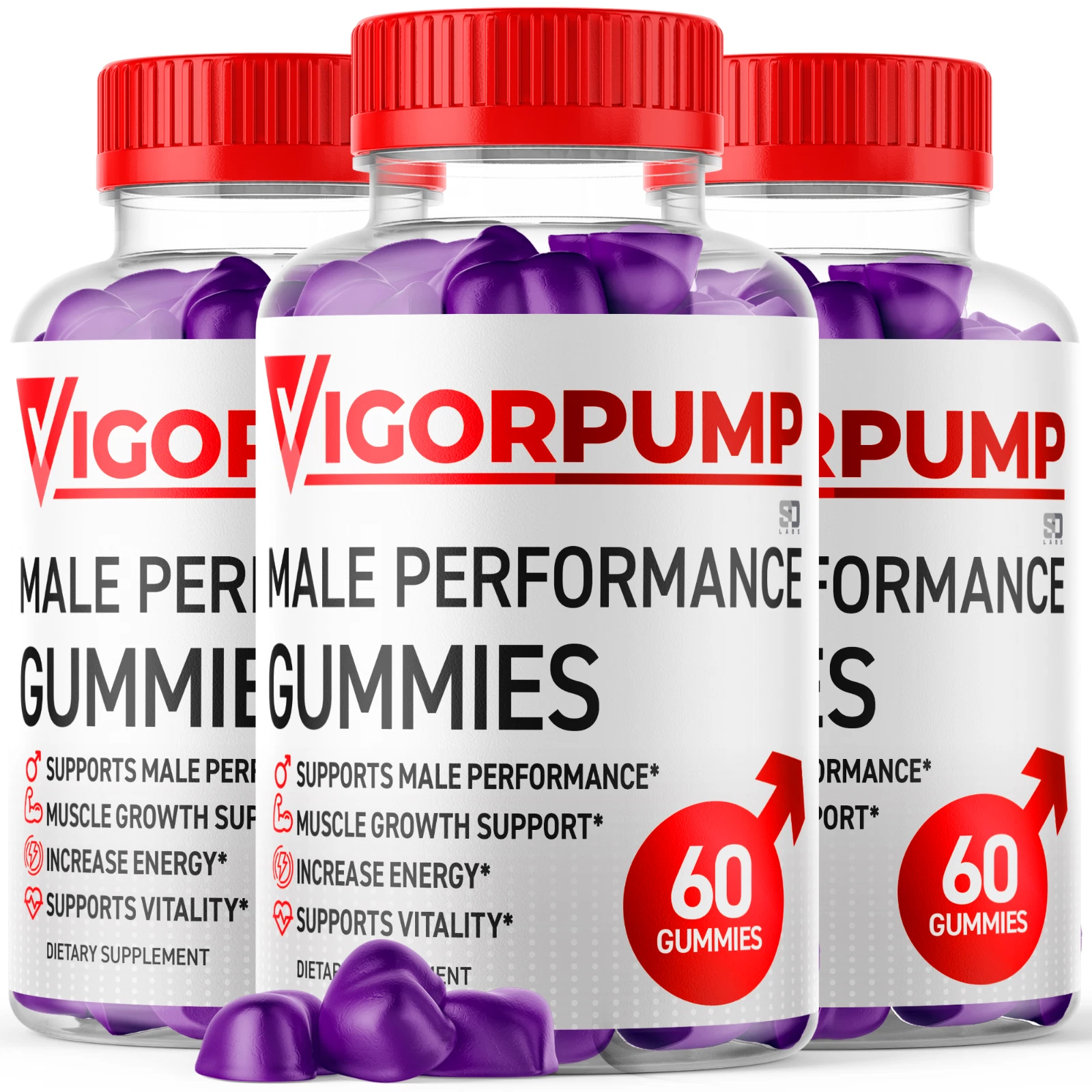 (3 Pack) Vigor Pump Gummies for Men Advanced Drive and Energy Support 180 Gums