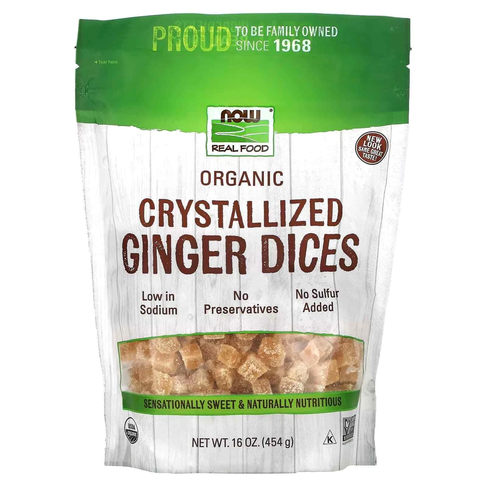 NOW Ginger Dices Crystallized Organic , No Preservatives, No Added Sulfur