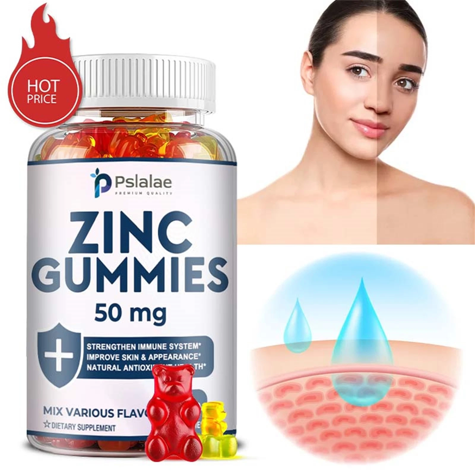 Zinc Gummies 50mg - Immune System Booster,Boost Skin Health & Joint Support