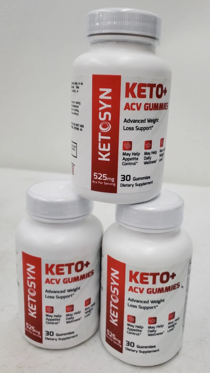 3 KETOSYN KETO + ACV GUMMIES 525mg WEIGHT LOSS SUPPORT 30 GUMMIES EXP: 3/26