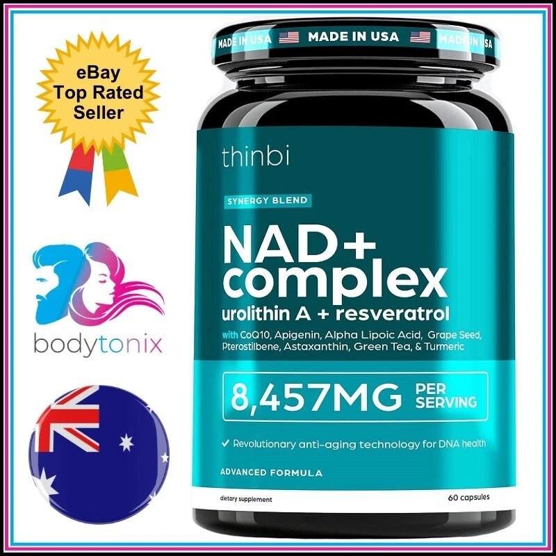 NAD+ COMPLEX Urolithin A + Resveratrol 8,457mg Anti Aging Formula DNA Health 60C