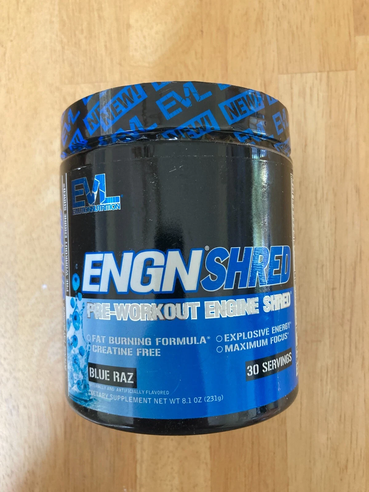 EVL Evlution Nutrition ENGN Shred PreWorkout Fat Burner Blue Raz - 30 Servings