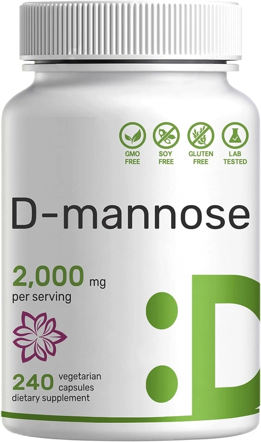 D-Mannose 2000mg 240 Caps Non GMO/Gluten-Free Extra Strength Mannose 2000mg