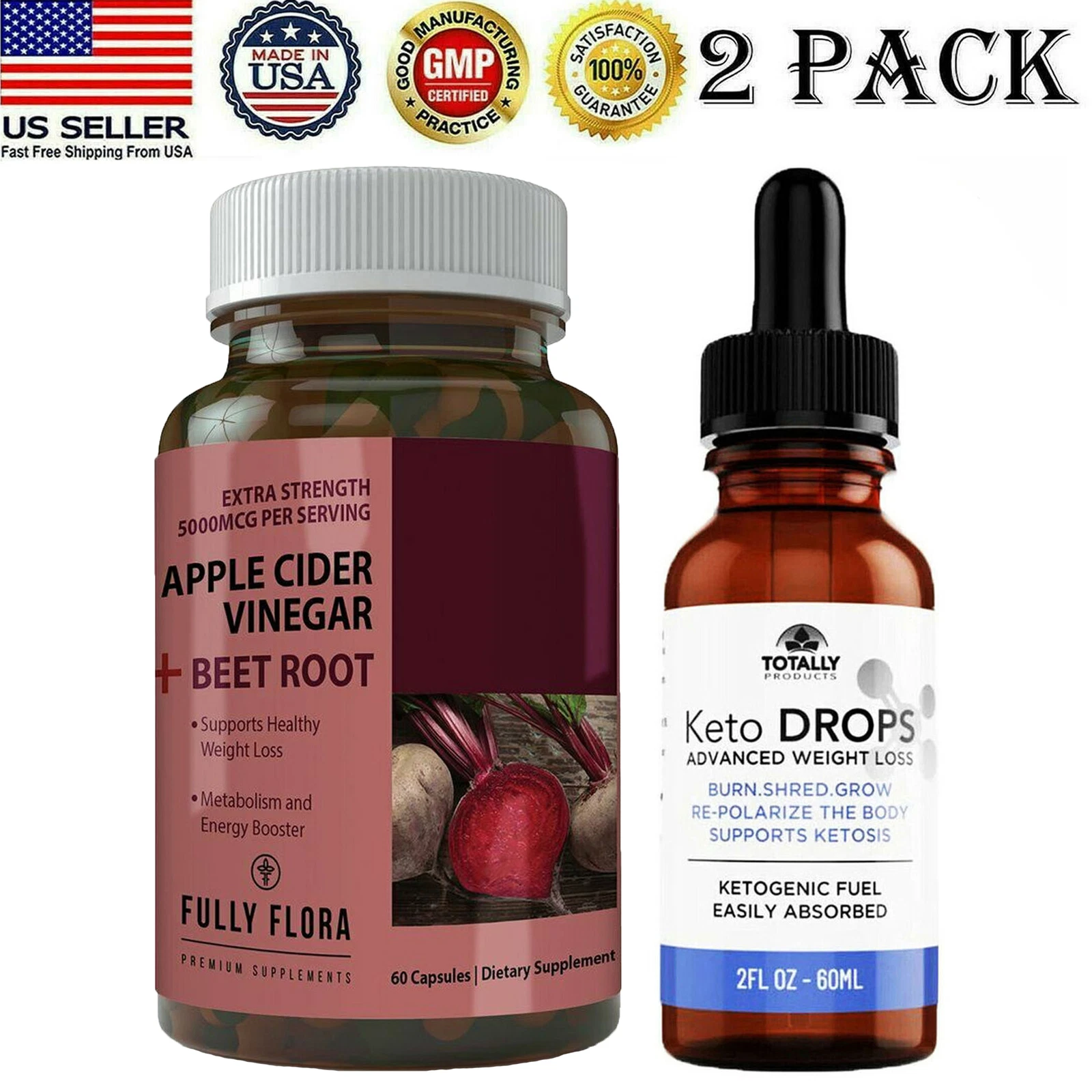 Apple Cider Vinegar Beet Root Weight Loss Capsules Keto Fat Burner Liquid Drops