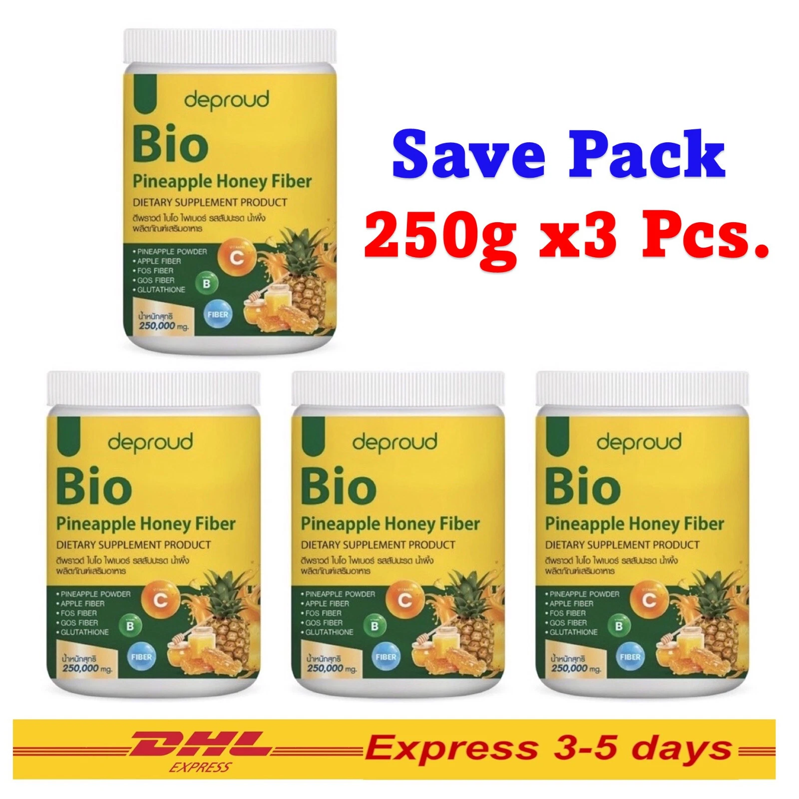 [365257921248] 4x Deproud Bio Fiber Pineapple Honey Powder Drink Dietary Supplement Skin 250g