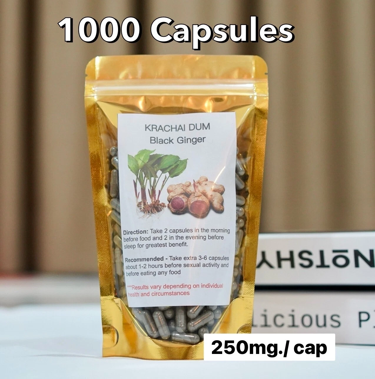 [386123584006] Organic KrachaiDam Black Galingale Ginger Herbal Kaempferia parviflora 1000 Caps