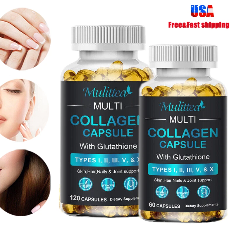 Multi Collagen Capsules Collagen Peptides Types I, II, III, V, X Anti-aging