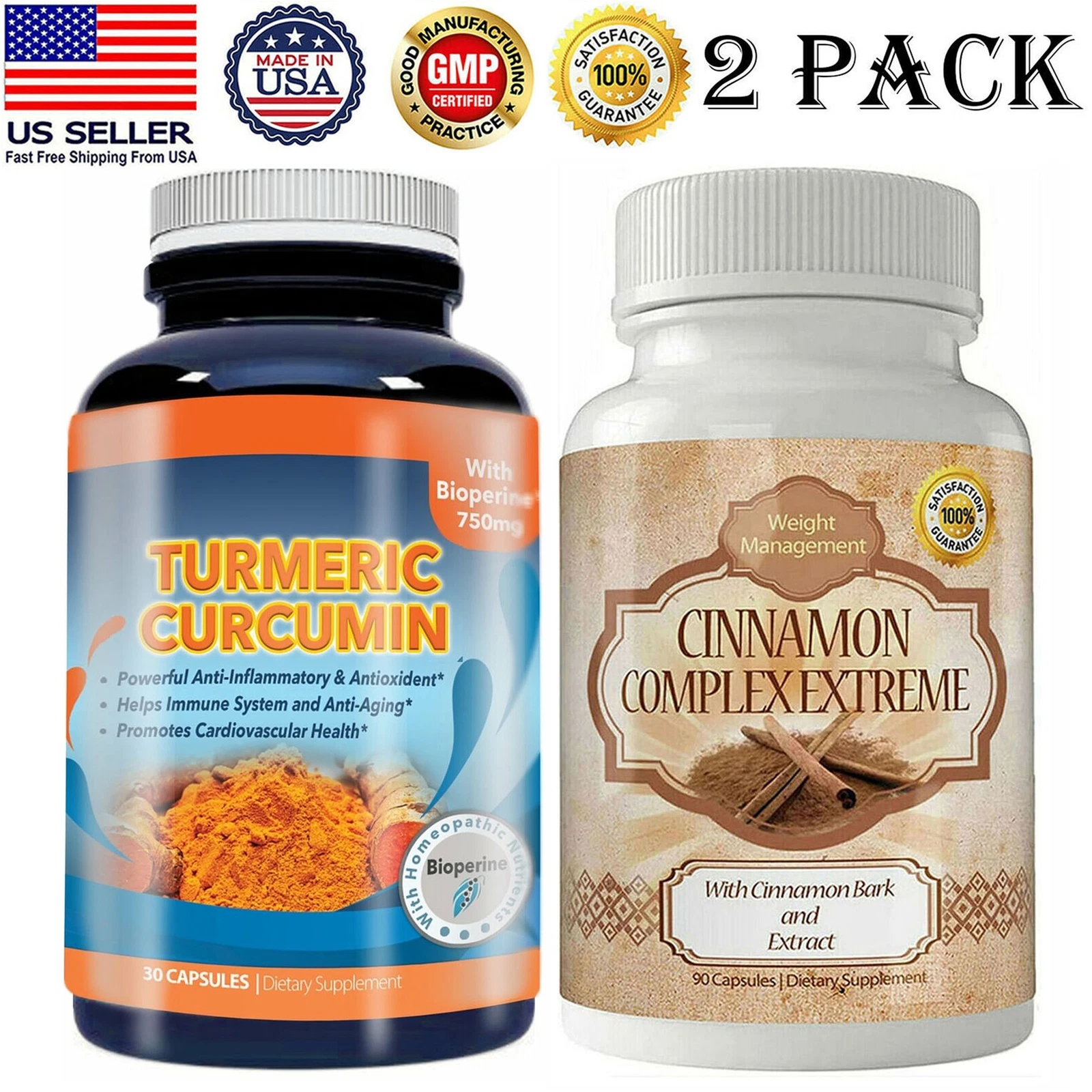 Turmeric Curcumin Immune Health Cinnamon Fat Burn Weight Loss Dietary Capsules