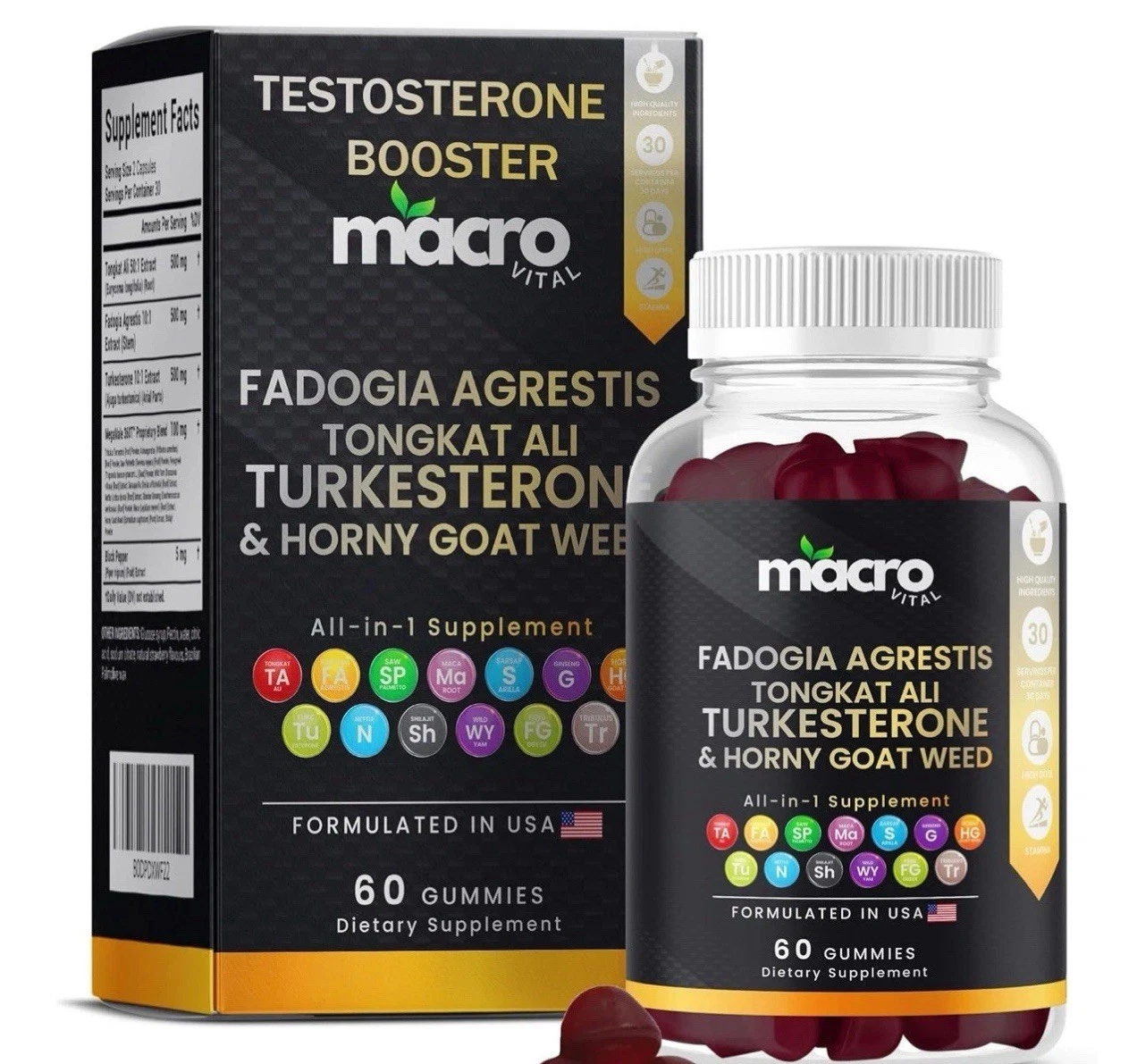 Testosterone Booster Supplement for Men, Strength Masculinity Booster 60 Gummies