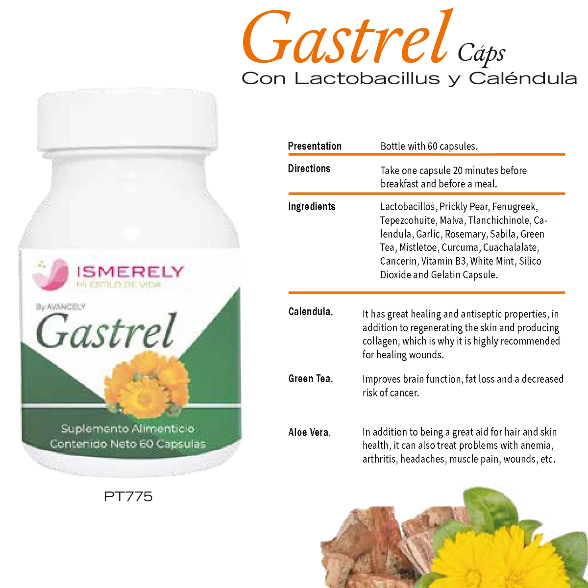 Gastrel Caps with Lactobacillus and Calendula (60 caps)
