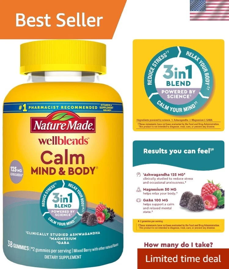 Stress Relief Gummies: Wellblends Calm Mind with Ashwagandha & Magnesium 38ct